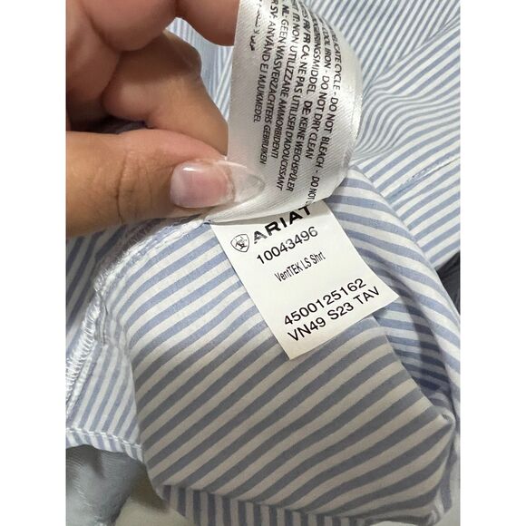Ariat Tek Striped Button Up Collared Shirt Mens XXL Light Blue White - Picture 9 of 10